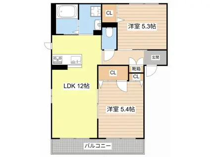 サンライズ平田II(2LDK/3階)の間取り写真