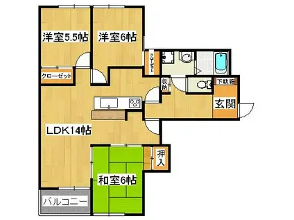 プラムロイヤル原木中山(3LDK/2階)の間取り写真