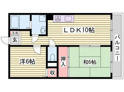 有瀬グランドハイツ(2LDK/3階)の間取り写真