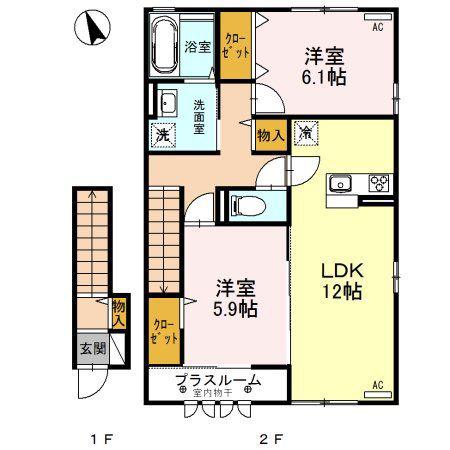 ルビー C(2LDK/2階)の間取り写真