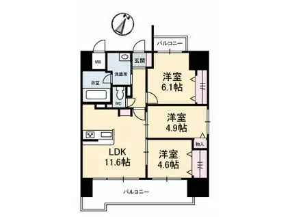 シャーメゾンステージ 碧・湯田(2LDK/9階)の間取り写真