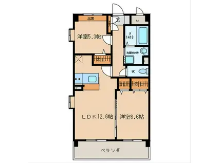 ウイングヒルズ参番館(2LDK/2階)の間取り写真