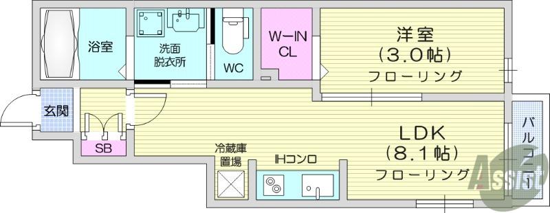 MEI八乙女(1LDK/1階)の間取り写真