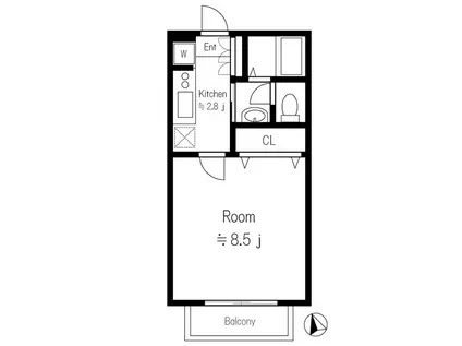 フォンティーヌ・シャンテ(1K/2階)の間取り写真