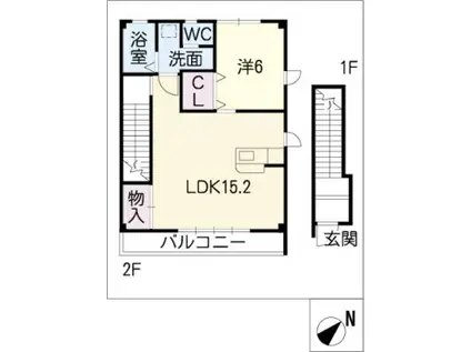 桜リバーサイド(1LDK/2階)の間取り写真