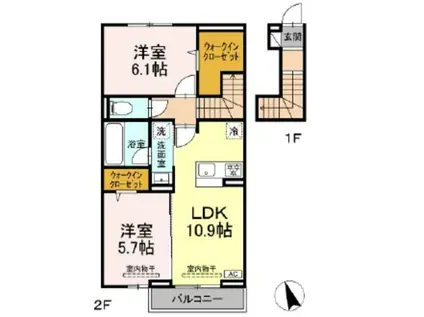 ラルブルボヌール(2LDK/2階)の間取り写真