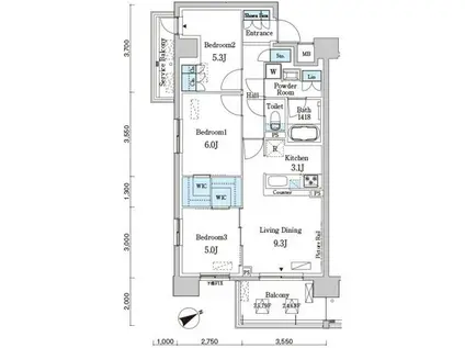 ベルヴュコート柏(3LDK/2階)の間取り写真