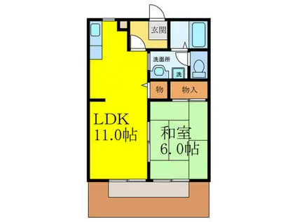 サンガーデンハイツ安威A棟(1LDK/1階)の間取り写真