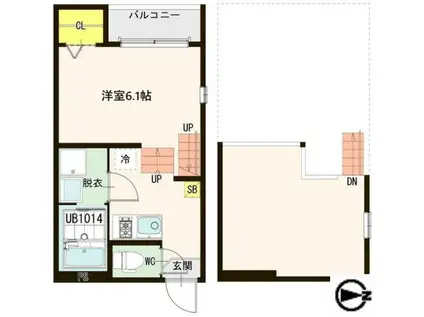 ハーモニーテラス岩切IV(1K/2階)の間取り写真