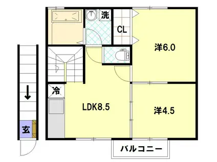 D‐ROOM梁川(2LDK/2階)の間取り写真