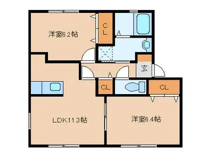 サジタリアステージA棟(2LDK/2階)の間取り写真