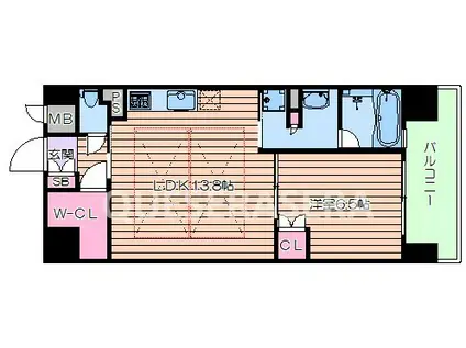 ファインフラッツ南森町(1LDK/3階)の間取り写真