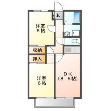グランドール草戸II(2DK/1階)の間取り写真
