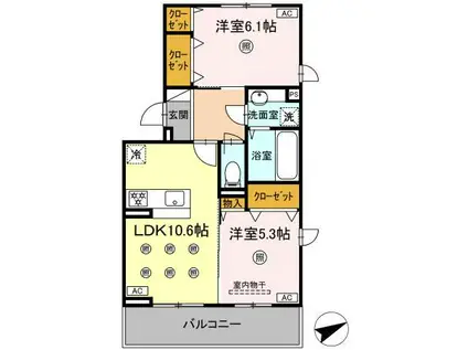 D-ROOM NISHIBARU(2LDK/2階)の間取り写真