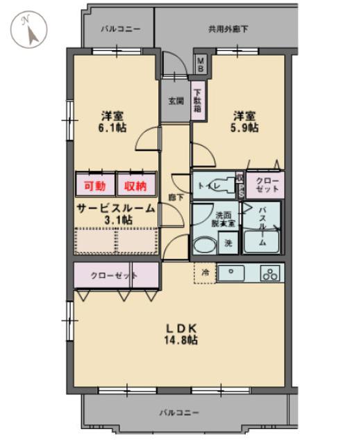 サンパティーク香貫(2SLDK/2階)の間取り写真