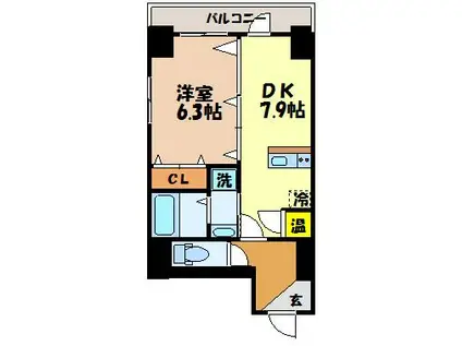クオーレ賑町(1DK/4階)の間取り写真