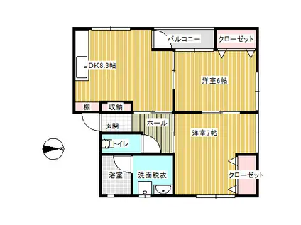 ハニーハイツ(2DK/2階)の間取り写真