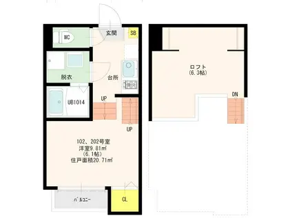 コリナブランカ(1K/2階)の間取り写真