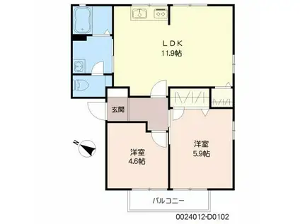 フィールドコート本城 D棟(2LDK/1階)の間取り写真
