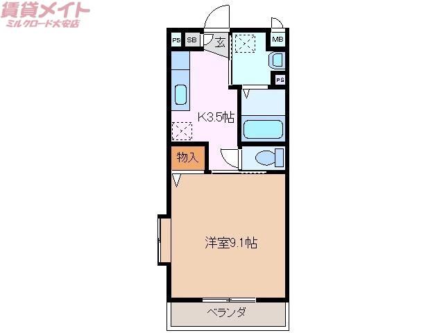 ラフィネ大安B棟(1K/2階)の間取り写真