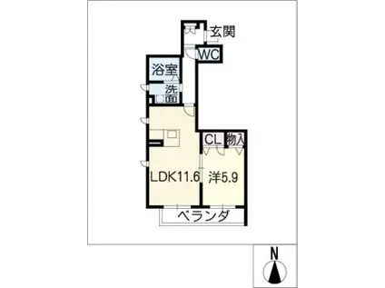 プルナス烏森(1LDK/2階)の間取り写真