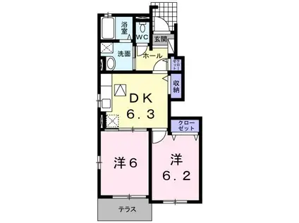 CASA FELICE I(2DK/1階)の間取り写真