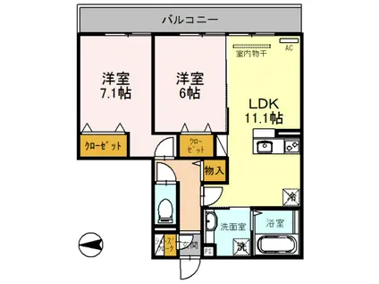 ヴォワ・リーブル(2LDK/3階)の間取り写真