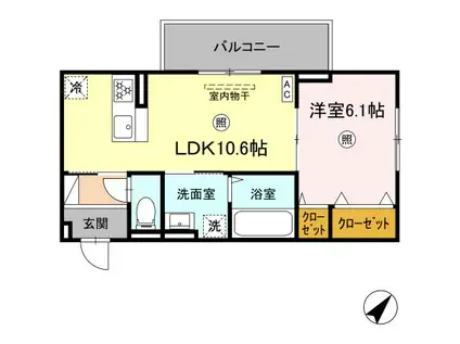 M&S中央町プレミアム A棟(1LDK/2階)の間取り写真