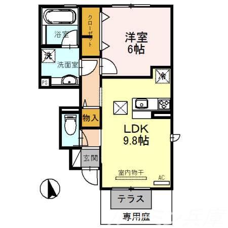 シャトン A棟(1LDK/1階)の間取り写真