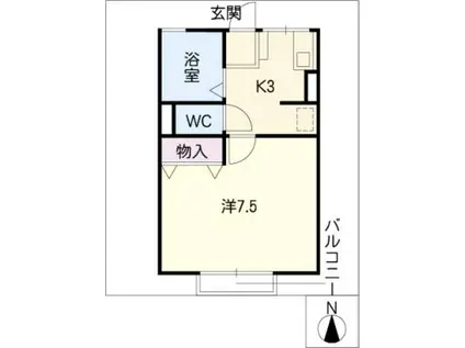 レッカK2(1K/1階)の間取り写真