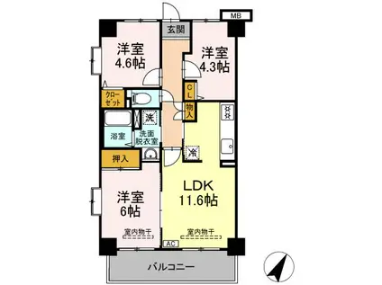 ワイズエメリールU(3LDK/12階)の間取り写真