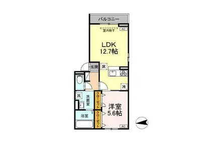 ソレイユ咲田(1LDK/2階)の間取り写真