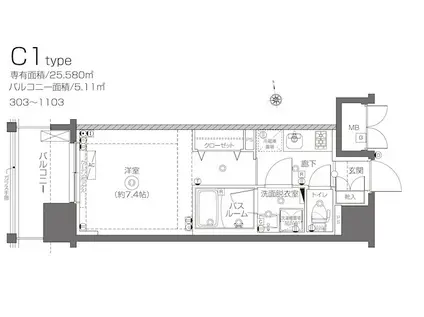 ZOOM王子神谷(1K/3階)の間取り写真