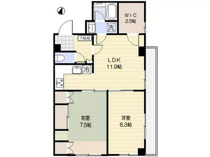 ベルウッド丸山(2LDK/5階)の間取り写真