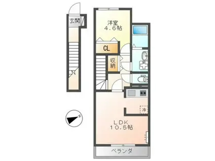 ハニーカルテット(1LDK/2階)の間取り写真