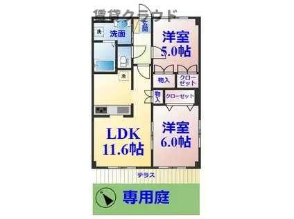 シャイニングIN青葉II(2LDK/1階)の間取り写真