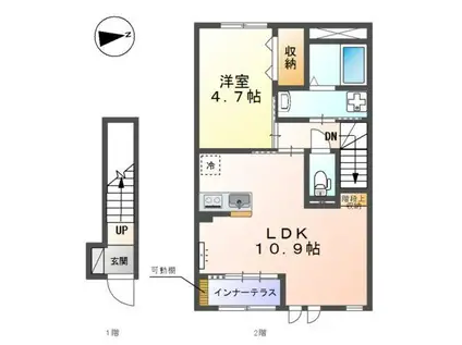 グランドアークII(1LDK/2階)の間取り写真