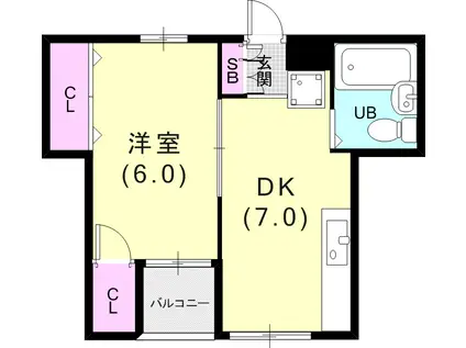 グリーンヒル新長田(1DK/4階)の間取り写真