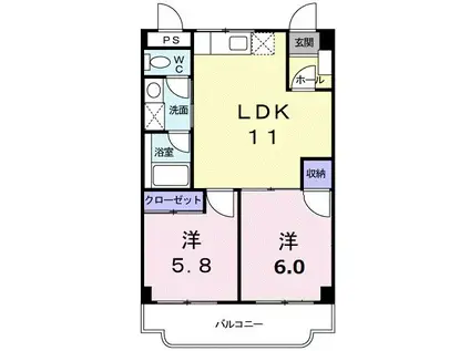 カーサ・デ・ソレアード(2LDK/3階)の間取り写真