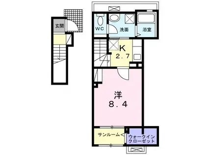 リーフレットII(1K/2階)の間取り写真
