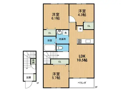 ストーリア小山II(3LDK/2階)の間取り写真