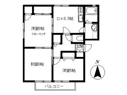 オークアベニューB(3DK/2階)の間取り写真