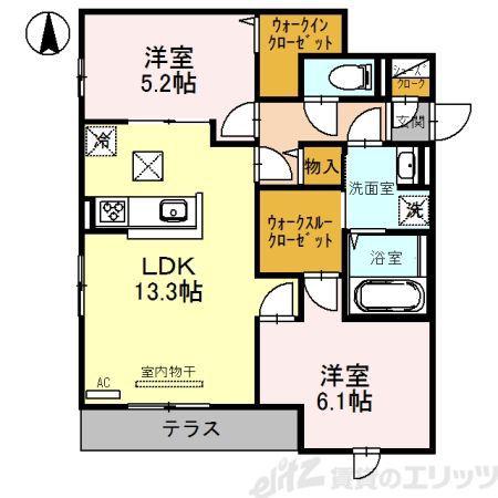 AZUR上中条(2LDK/1階)の間取り写真