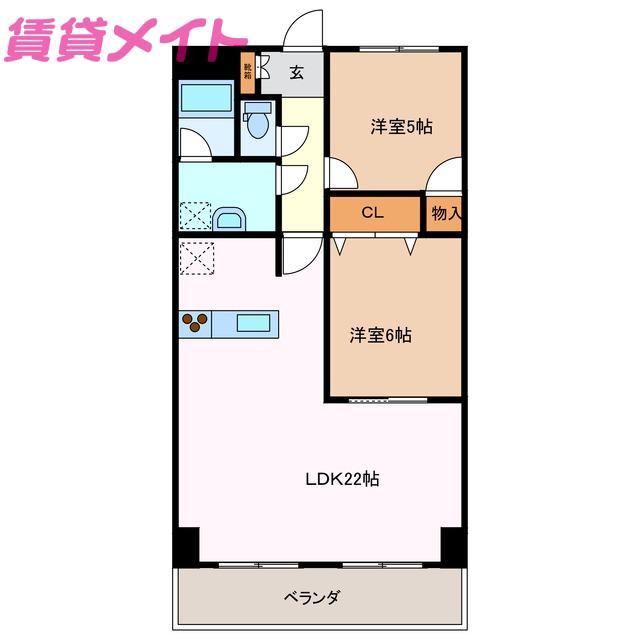 プロミネント四日市(2LDK/1階)の間取り写真