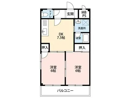 ライフインかいめい(2DK/3階)の間取り写真