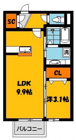 シェモア・パール(1LDK/2階)の間取り写真