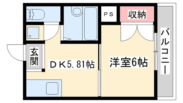 ヒューマンハイツII(1DK/2階)の間取り写真