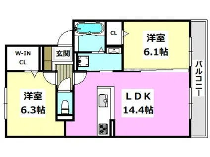 クイール北春日丘(2LDK/2階)の間取り写真