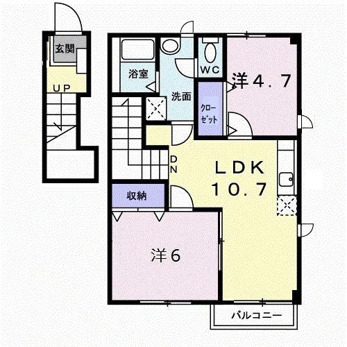 ラヴィアン・ローズ(2LDK/2階)の間取り写真