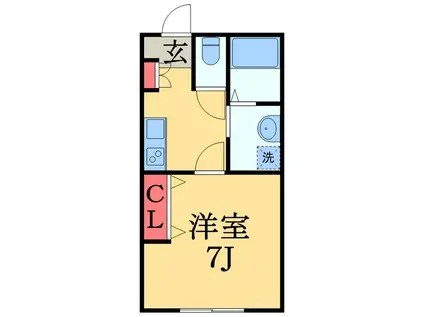 CRESTちはら台 西棟(1K/1階)の間取り写真